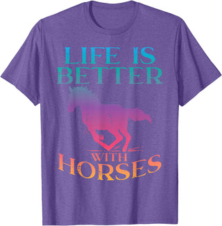 Horse Riding Shirts Women Girls Equestrian Gifts Life Is Better With Horses Rider Equestrian Men Women T-Shirt - Purple Heather