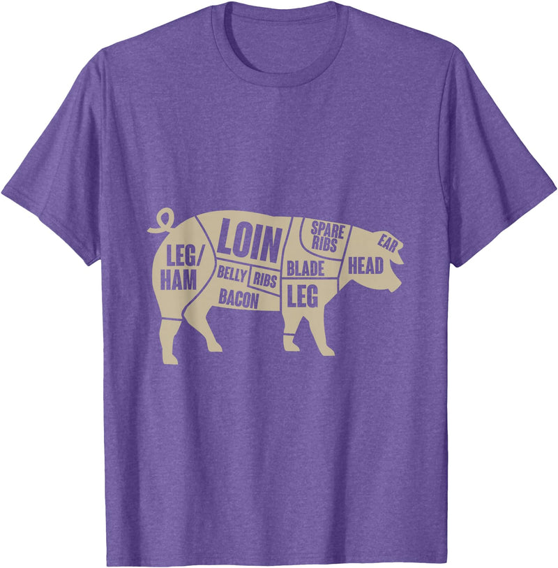 Piglet Farm Teez Pig Anatomy T-Shirt Pork Meat Cuts Tee T-Shirt - Purple Heather