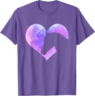 Funny Horse Shirts Horse Head Heart Shaped Design - Horseman Horseback Rider T-Shirt - Purple Heather