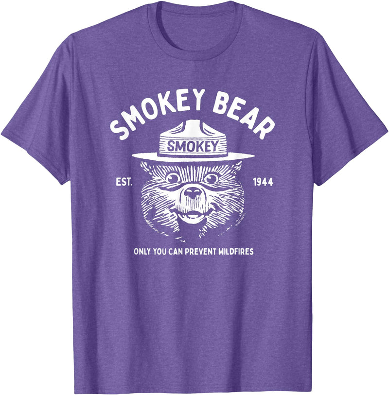Giant Step Design Co. Vintage Smokey Bear Logo Only You Can Prevent Wildfires T-Shirt - Purple Heather