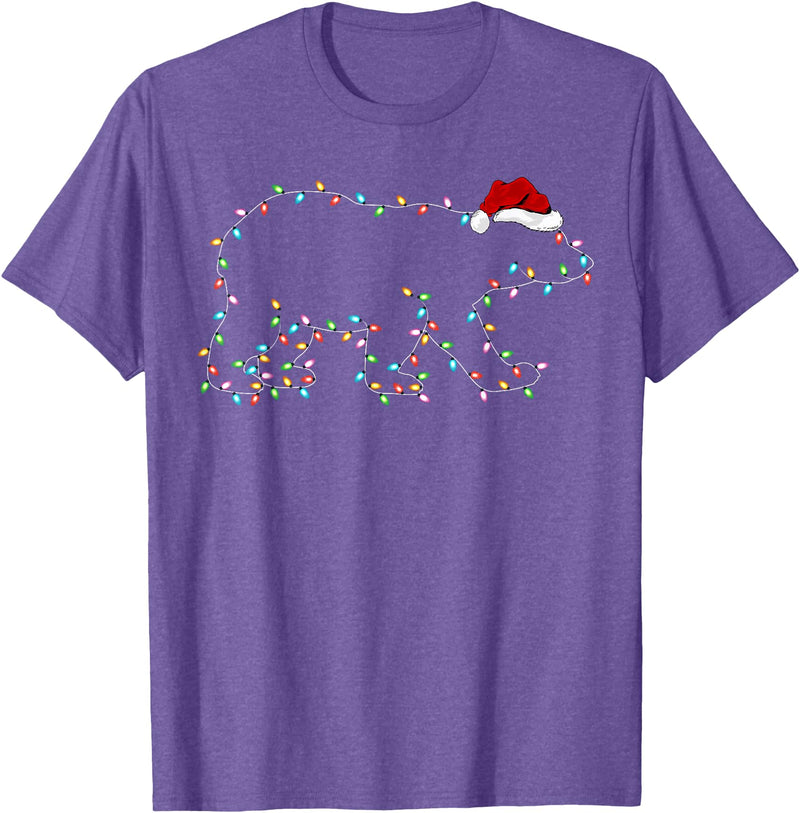 Xmas Lighting Polar Bear Christmas Gifts Polar Bear Xmas Lighting Santa Hat Polar Bear Christmas T-Shirt - Purple Heather