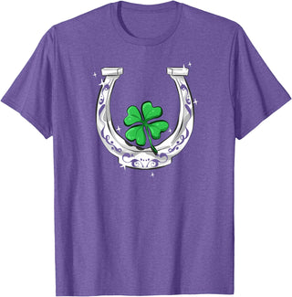 Lucky Clover Horses Co Horseshoe Lucky Four Leaf Clover Horse T-Shirt - Purple Heather
