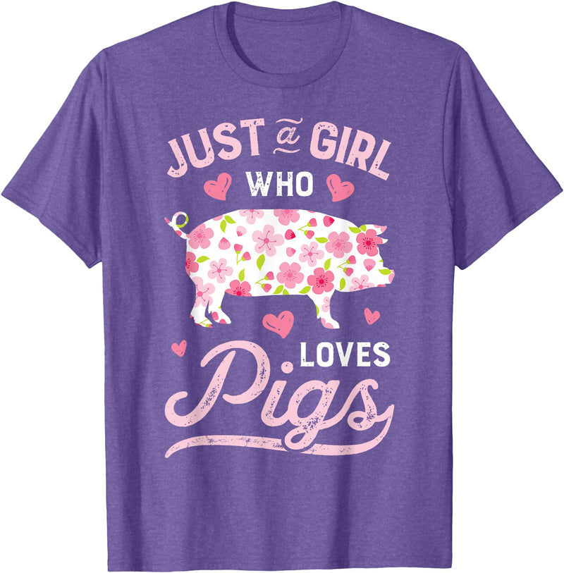 Piggy Squad Co Pig Just a Girl Who Loves Pigs Women Farmer Farm Flower T-Shirt Small - Purple Heather