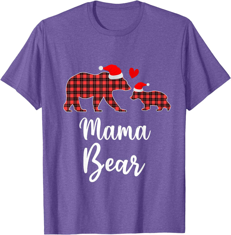 Cute Xmas Gifts Tartan Bear Cub Matching Costumes Mama Bear Buffalo Red Plaid Christmas Pajama Family Outfits T-Shirt -