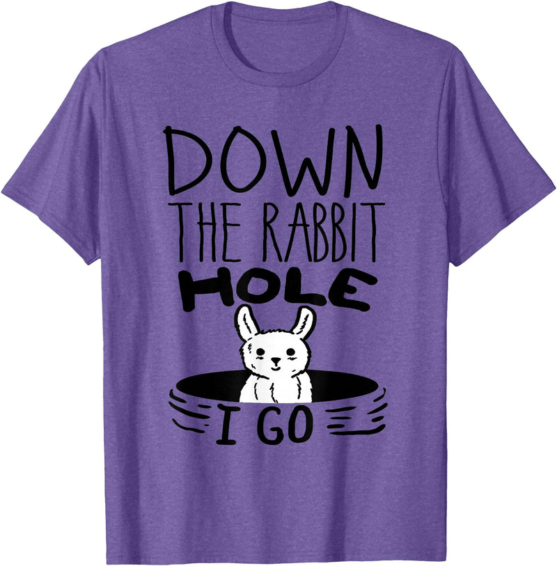 ORIGINAL Down the Rabbit Hole I Go Funny Cute Easter T-Shirt in Purple Heather
