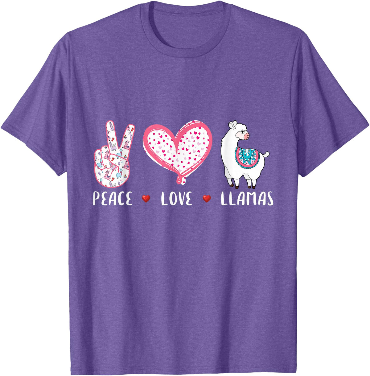 Peace Love llama Lovers Designs Co. Peace Love Llamas Gift for Girls Boys Kids Women Men Llama T-Shirt - Purple Heather