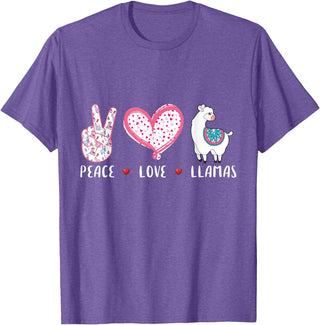 Peace Love llama Lovers Designs Co. Peace Love Llamas Gift for Girls Boys Kids Women Men Llama T-Shirt - Purple Heather