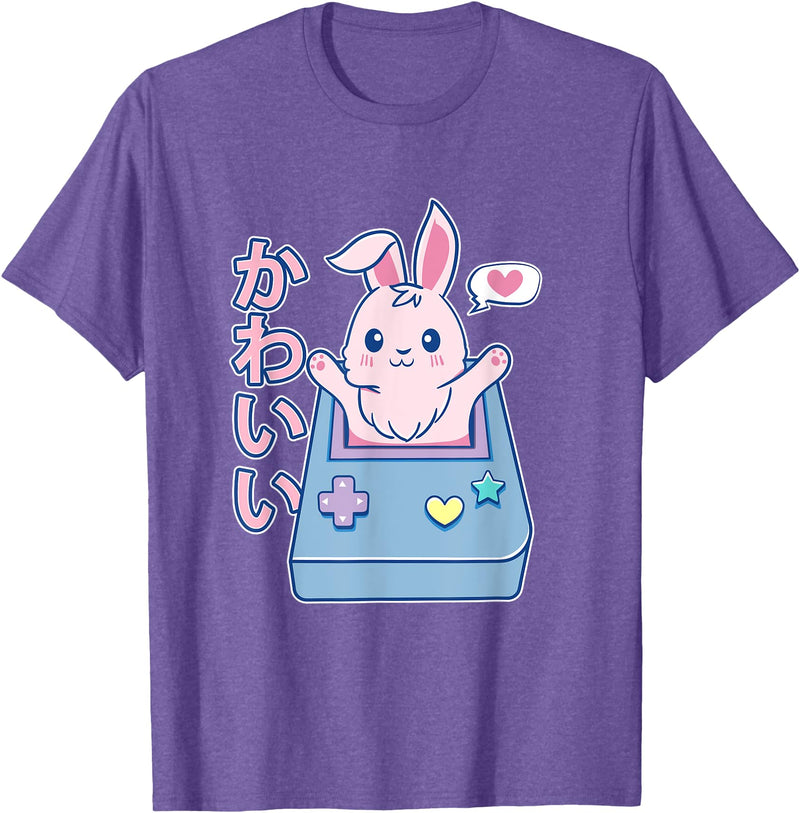 Kawaii Gamer Bunny - Rabbit Pastel Cute T-Shirt in Purple Heather