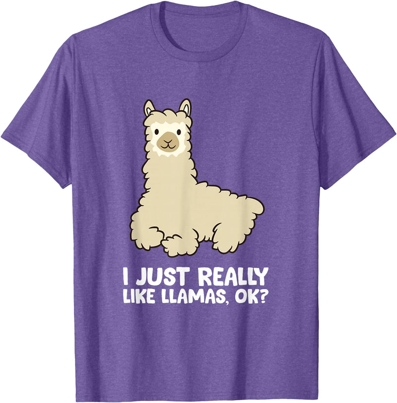 Llama Gifts For Llama Lovers Llama Lover I Just Really Like Llamas, OK Funny Llama T-Shirt - Purple Heather