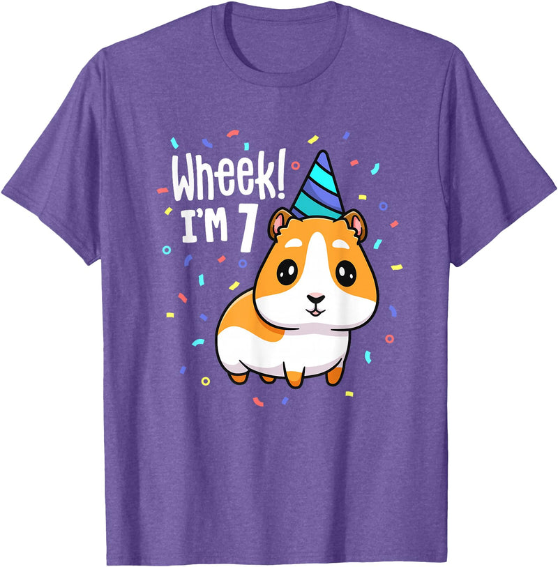 Guinea Pig Birthday by Joy Haus Guinea Pig Birthday Party Wheek Kids 7 Year Old 7th Outfit T-Shirt - Purple Heather