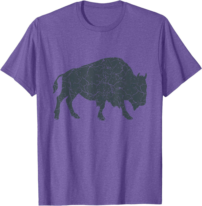Bison Lover Gifts Wildlife I Bison Natural Reserve Vintage Buffalo I Distressed Bison T-Shirt - Purple Heather