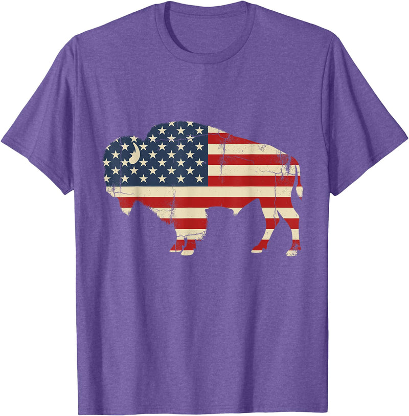 Bison American Buffalo Patriotic Heritage Lr Vintage Buffalo American Flag USA Bison Lover Wildlife T-Shirt - Purple Heather