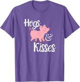 Hogs and Kisses Everyone loves Pigs Design Hogs and Kisses Cute Pig T-Shirt - Purple Heather