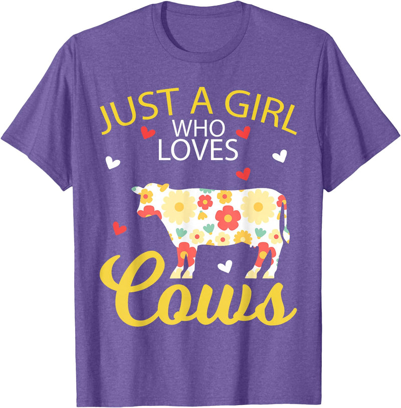 Just A Girl Who Loves Cows Gifts Cow Animal Lover Tee Just A Girl Who Loves Cows T-Shirt - Purple Heather