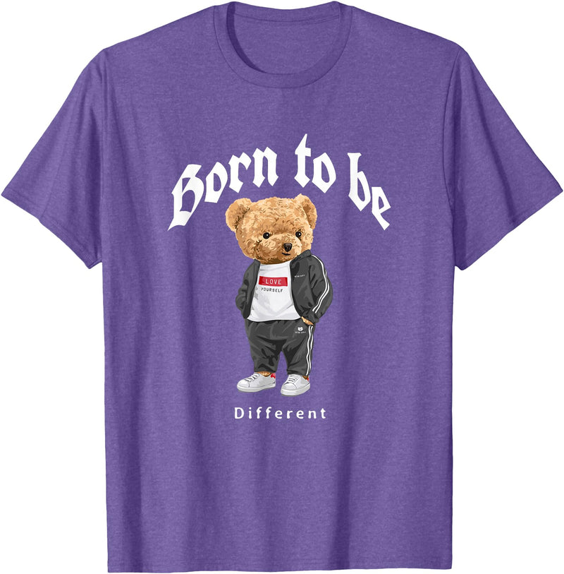 Bahaa's Tee Born To Be Different, Cool Teddy Bear Quotes Graphic Designs T-Shirt - Purple Heather