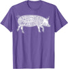 Pig Grilling Pork BBQ Bacon Lover Fun Gift Idea Lard Cuts Image Pig Parts Diagram Illustration Butcher Print T-Shirt - Purple Heather