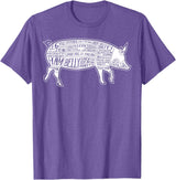 Pig Grilling Pork BBQ Bacon Lover Fun Gift Idea Lard Cuts Image Pig Parts Diagram Illustration Butcher Print T-Shirt - Purple Heather