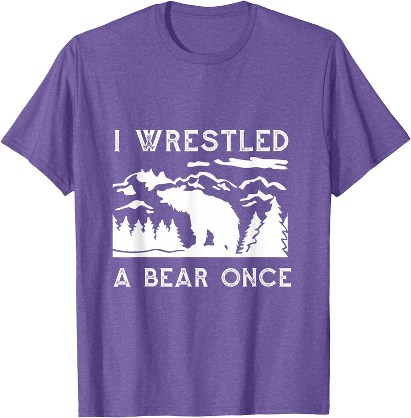 Bear It I Wrestled a Bear Once: Funny Fought Bears Mountain Man Men T-Shirt - Purple Heather
