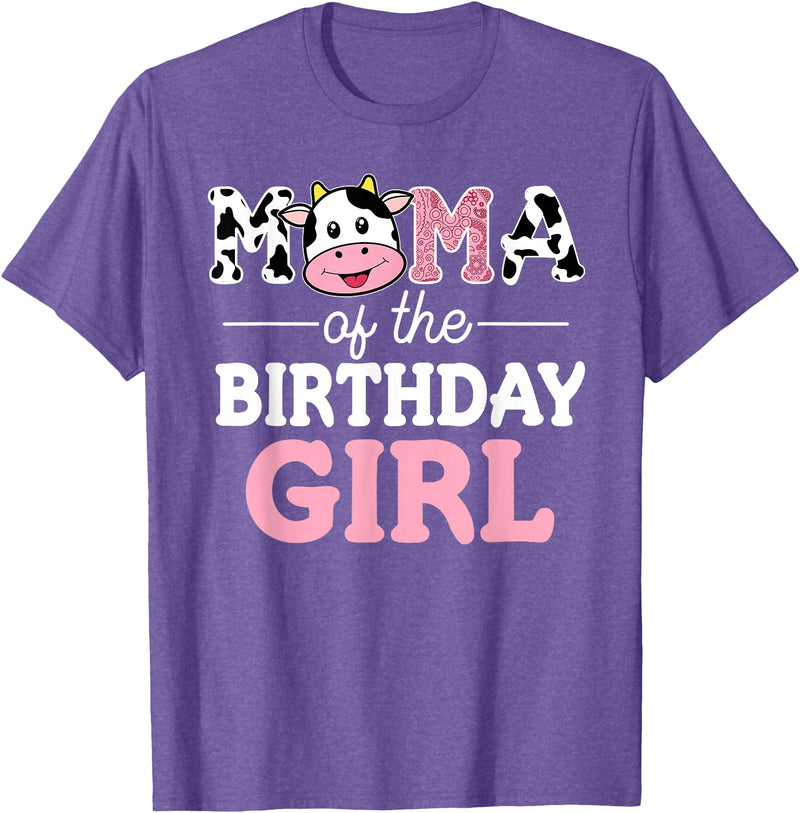 Cow Birthday Shirts For Family Men Women Cow Lover Mama of The Birthday Girl Shirt Farm Cow Mommy Mom 1st T-Shirt - Purple