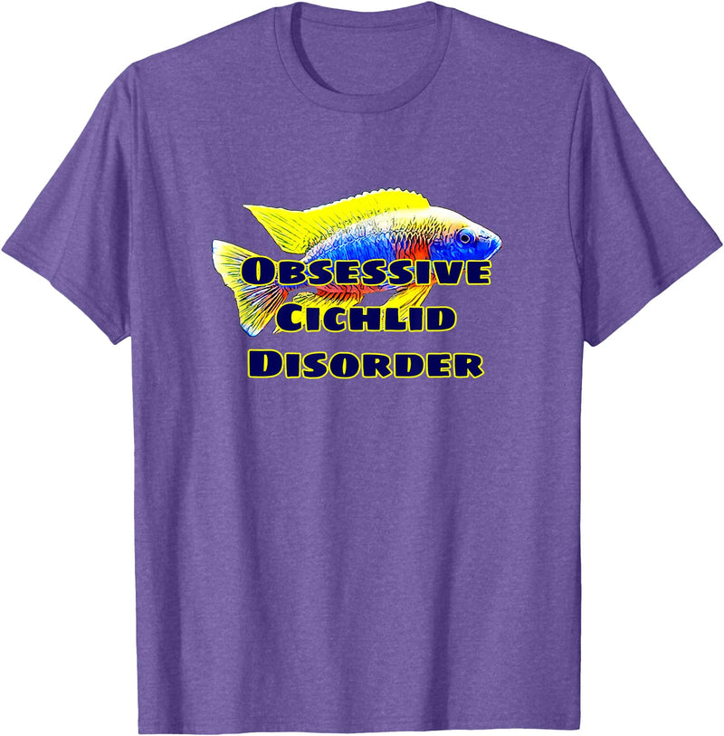 World Support Tees Obessive Cichlid Disorder African Cichlid Fish OCD Gift T-Shirt - Purple Heather