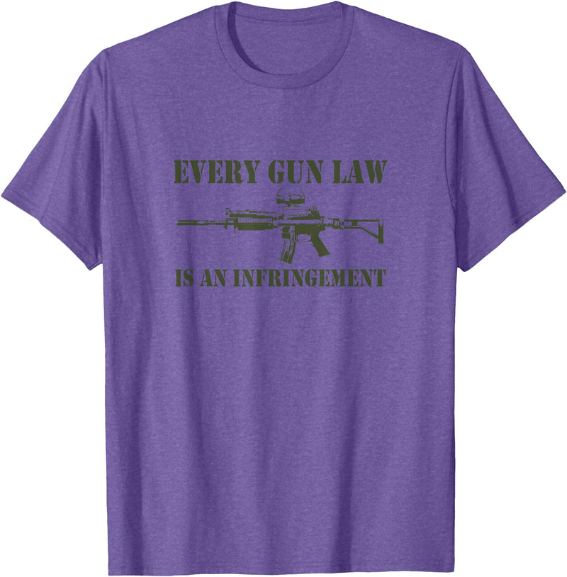 Tronic Tees M4A1 Every Gun Law Is An Infringement 2nd Amendment T-Shirt - Purple Heather