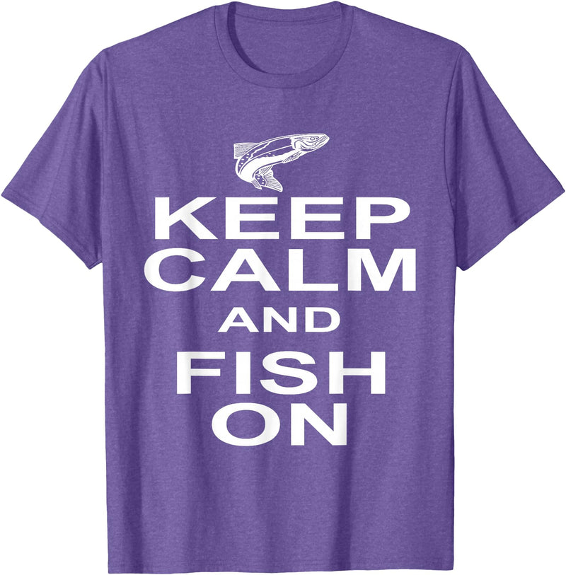 Sharp Tees Keep Calm Fish On Funny GIft Fishing T-Shirt - Purple Heather