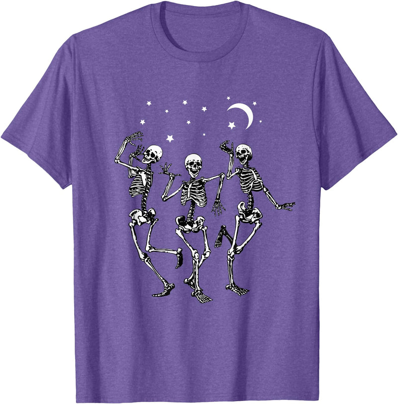 Skeleton Dancing Under The Moon Funny Happy Halloween T-Shirt - Purple Heather