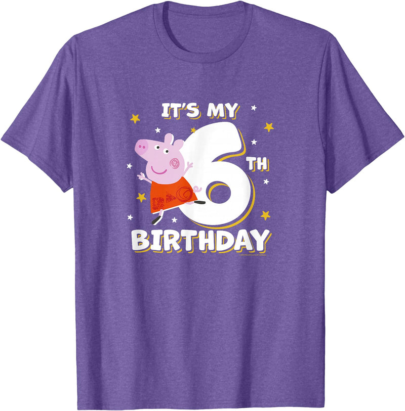 Peppa Pig It's My 6th Birthday Holiday Stars Celebration T-Shirt - Purple Heather