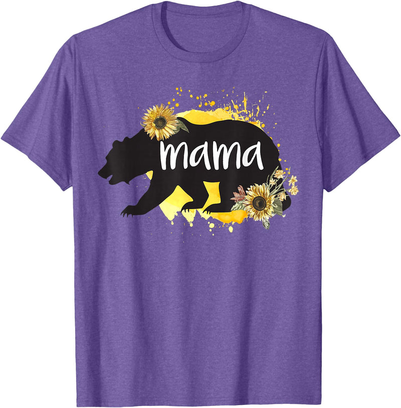 Classy Mom Quotes Co. Mama Bear Sunflower Cute Watercolor Best Mom Ever Theme T-Shirt - Purple Heather