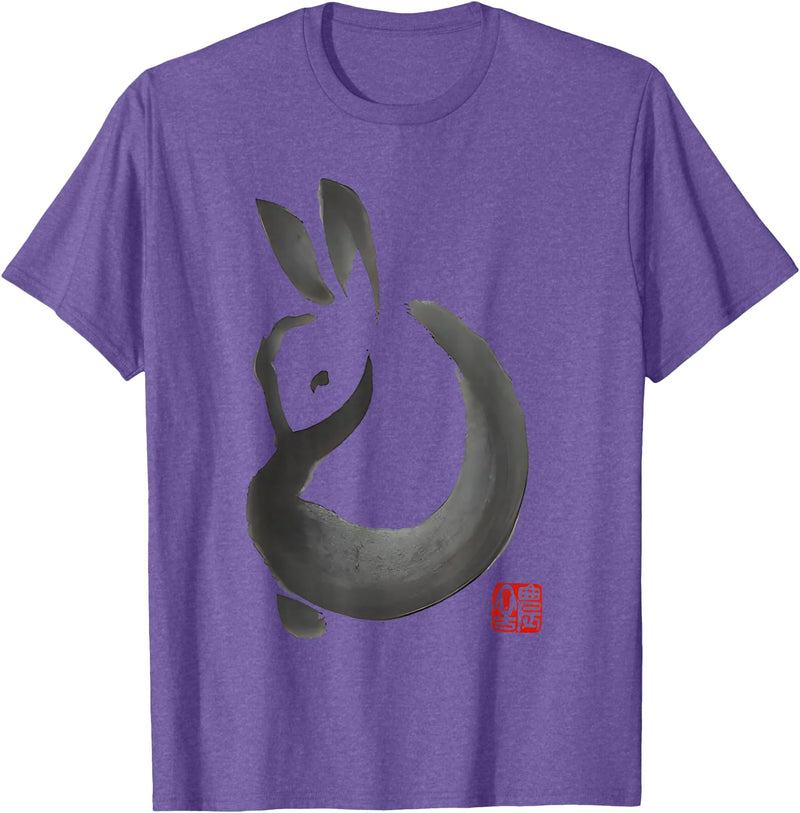 Cute Rabbit Lover Bunny Graphic T-Shirt (White) in Purple Heather