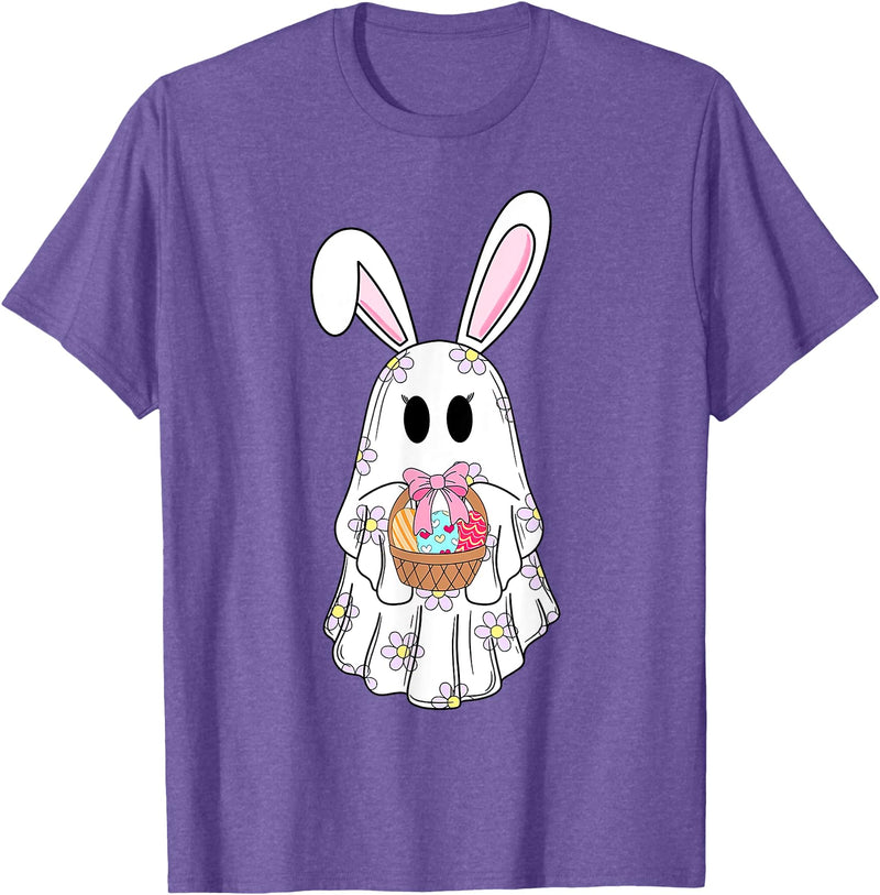 Cute Ghost Bunny Ghost Rabbit Easter Day Rabbit Lover T-Shirt in Purple Heather