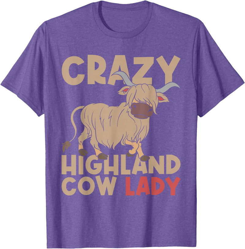 Scottish Animal Hairy Highland Cow Gift Crazy Highland Cow Lady Women Farmer Scottish Highland Cow T-Shirt - Purple Heather