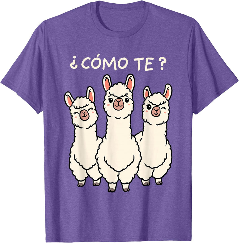 GoshWow Como Te Llamas Shirt Funny Llama Spanish Teacher Joke T-Shirt - Purple Heather