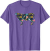 Cow Floral Silhouette Cattle Farm Lover Floral Cow Silhouette Womens Girls Cow Farm Animal T-Shirt - Purple Heather