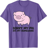 Funny Pig Farmer Gifts School Love Pigs Sorry, My Pig Ate My Homework T-Shirt - Purple Heather