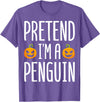Penguin Halloween Gifts Co. Pretend I’m A Penguin Pumpkin Halloween Costume T-Shirt - Purple Heather