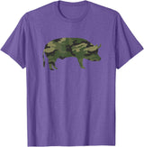Pig Humor Co. Camo Pig Funny Camouflage Pattern Pig Army Military Colours T-Shirt - Purple Heather