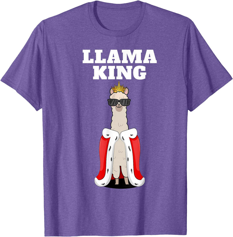 Mens Llama Shirts for Boys Llama King | Boys Llama Tshirt | Mens Llama T-Shirt, Black - Purple Heather