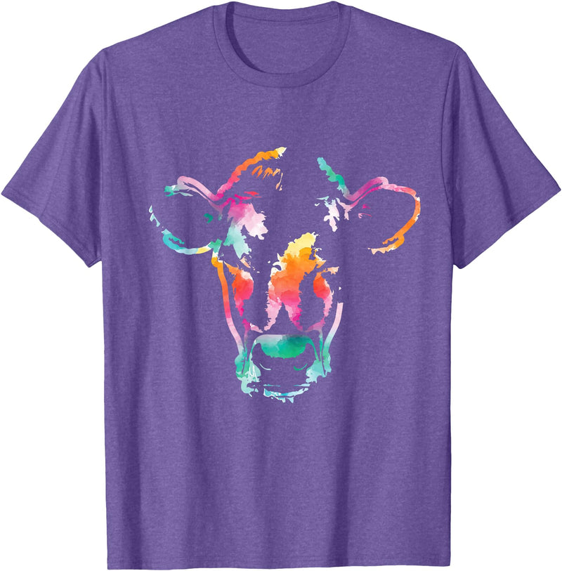 Cow Shirts & Apparel Cow Art Head Gift Watercolor T-Shirt Small - Purple Heather