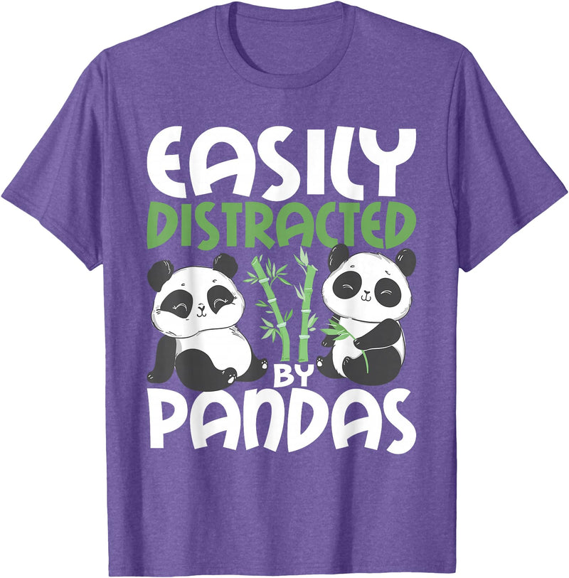 Panda Lover Shirts Easily Distracted By Pandas - Cute Kawaii Panda Bear T-Shirt - Purple Heather