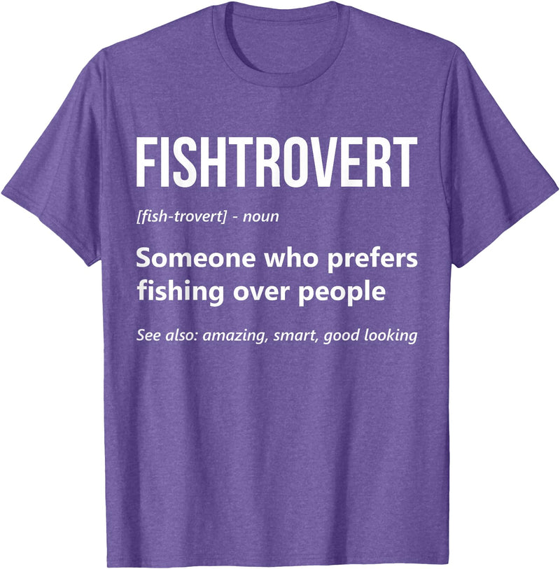 Fishing Enthusiast Designs by A Bass Fishing Lover Fisherman Angler Fishtrovert Definition Funny Fishing Lover T-Shirt - Purple Heather