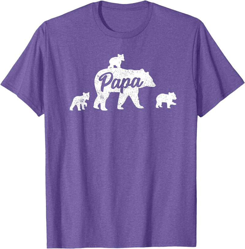 Matching Bear Family Shirt Apparel Vintage Papa Bear 3 Cubs Father's Day T-Shirt - Purple Heather