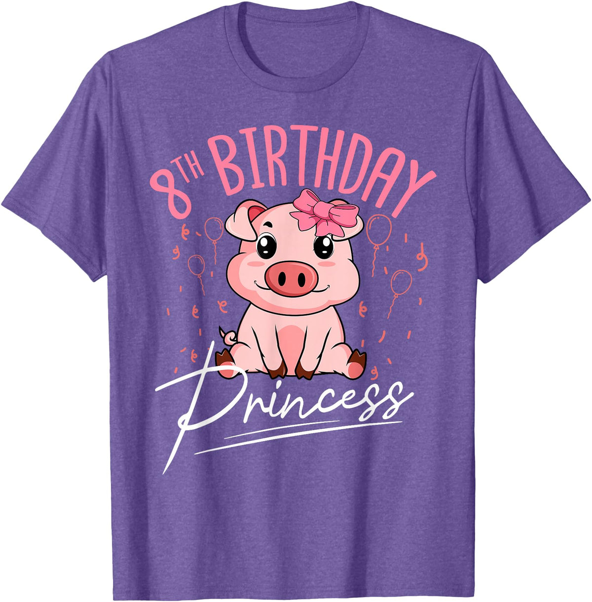 Pig Birthday 8 Cute Piggy Barn Party Apparel Pig 8th Birthday Princess Farm Party Hog Farmer Barnyard T-Shirt - Purple Heather