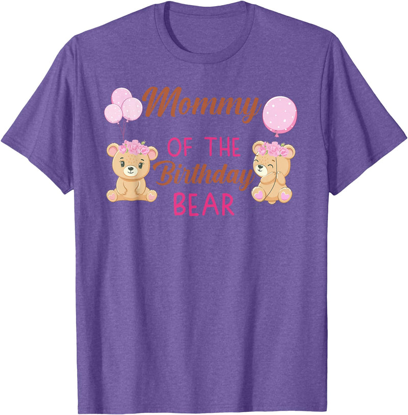 Family Birthday Bear Gifts Mommy of The Birthday for Girl Bear 1st Birthday Party Girl T-Shirt - Purple Heather
