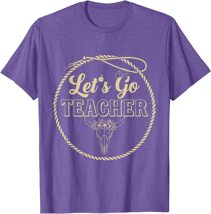 Back To School Western Gift For Teachers Students Let's Go Teacher Western Cowgirls Cow Skull Style Desert T-Shirt - Purple