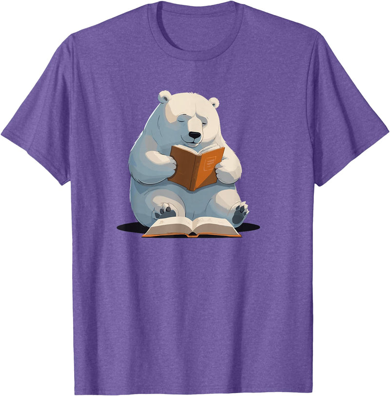 Book Lovers Polar Bear reading Books Cute Polar Bear is reading a Book, Reading Polar Bear T-Shirt - Purple Heather