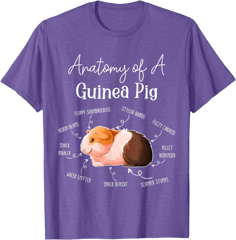 Cute & Funny Guinea Pig Gifts For Women Men Kids x Anatomy Of A Guinea Pig T-Shirt - Black, Small - Purple Heather