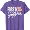 The Cute Pig Farming Apparel Co. Pigs 'n Giggles Funny Farm Pig Farmer Pigs Women Girls T-Shirt - Purple Heather