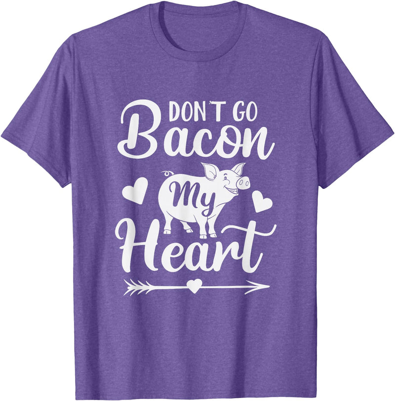 Pig Valentine Designs Don't Go Bacon My Heart Funny Valentine's Day Pig Lover T-Shirt - Purple Heather