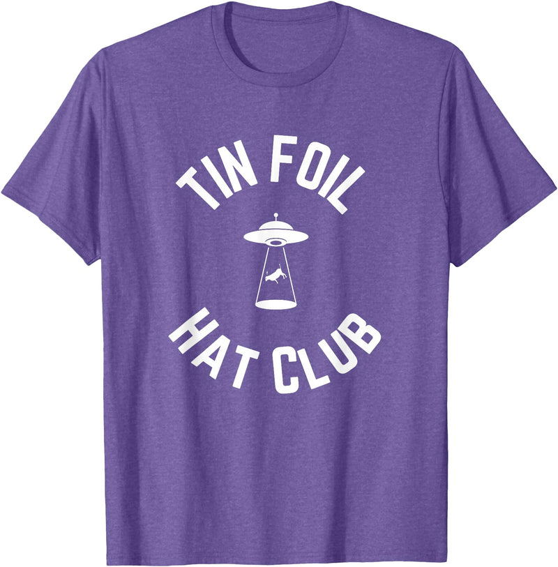 Tin Foil Hat Club with UFO Cow Abduction T-Shirt - Purple Heather